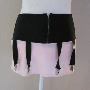 Hoss International Vintage Mini Skirt Front Garter Straps Pink Black Size Small